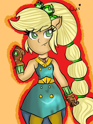 Size: 600x800 | Tagged: safe, artist:cadrage017, applejack, equestria girls, g4, my little pony equestria girls: legend of everfree, clothes, crystal guardian, female, gloves, ponied up, signature, solo, super ponied up