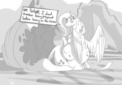 Size: 2174x1509 | Tagged: safe, artist:patch, fluttershy, pegasus, pony, g4, to where and back again, belly, cocoon, explicit source, female, monochrome, ponies breeding changelings, preggoshy, pregnant, scene interpretation, sketch, solo