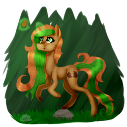 Size: 1024x1024 | Tagged: safe, artist:cloudsabovedawn, oc, oc only, oc:ginger snap, pony, unicorn, glowing horn, grass, horn, levitation, magic, rock, solo, telekinesis