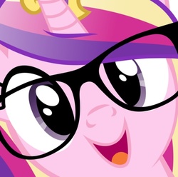 Size: 558x554 | Tagged: artist needed, safe, princess cadance, g4, adorkable, close-up, cute, cutedance, dork, female, glasses, hi anon, open mouth, smiling, solo