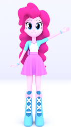Size: 1080x1920 | Tagged: safe, artist:creatorofpony, artist:mkevinadam, pinkie pie, equestria girls, g4, 3d, boots, bracelet, clothes, female, gradient background, high heel boots, jewelry, simple background, skirt, solo, waving
