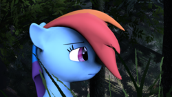 Size: 1280x720 | Tagged: safe, artist:ferexes, rainbow dash, g4, 3d, bust, female, portrait, sad, solo, source filmmaker, tree