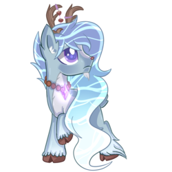 Size: 1000x1000 | Tagged: safe, artist:peachesandcreamated, oc, oc only, oc:bleak hazel, original species, pond pony, antlers, beard, colored pupils, facial hair, looking up, male, raised hoof, simple background, solo, stallion, transparent background
