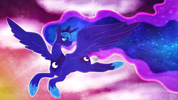 Size: 1368x770 | Tagged: safe, artist:thepipefox, princess luna, pony, g4, color porn, female, flying, solo, spread wings