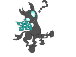 Size: 4000x3000 | Tagged: safe, artist:waffleberry, oc, oc only, changeling, changeling oc, cute, looking at you, question mark, simple background, sitting, solo, transparent background, underhoof