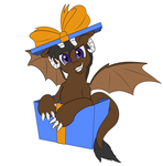 Size: 1024x1038 | Tagged: safe, artist:nudeknightart, oc, oc only, oc:onyx quill, kirin, pony, birthday, box, claws, dracopony, fangs, pony in a box, smiling, solo, wings