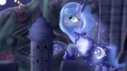 Size: 1920x1080 | Tagged: safe, artist:erebyscomics, princess luna, g4, female, s1 luna, sad, singing, solo, younger