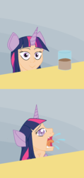 Size: 758x1588 | Tagged: safe, artist:adlaz, twilight sparkle, g4, chocolate, chocolate milk, choking, everything is fixed, everything went better than expected, exploitable meme, meme, milk, object stuffing, sphinxlight sparkle, spilled milk, this will end in tears and/or death, throat bulge