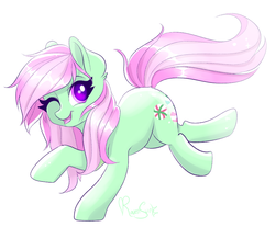 Size: 941x778 | Tagged: safe, artist:confetticakez, minty, pony, g3, g4, female, g3 to g4, generation leap, one eye closed, simple background, solo, white background, wink