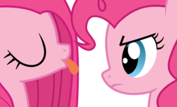 Size: 2175x1324 | Tagged: safe, artist:arifproject, pinkie pie, pony, g4, duality, duo, looking at each other, pinkamena diane pie, self ponidox, simple background, tongue out, transparent background, vector