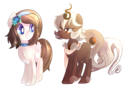 Size: 2462x1790 | Tagged: safe, artist:drawntildawn, oc, oc only, oc:morning coffee, oc:tea flower, earth pony, pegasus, pony, duo, female, mare, simple background, transparent background