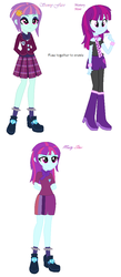 Size: 504x1156 | Tagged: safe, artist:selusunost, mystery mint, sunny flare, equestria girls, g4, boots, bracelet, clothes, crystal prep academy uniform, fusion, high heel boots, jewelry, scarf, school uniform, shoes, socks