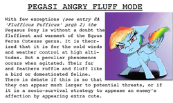 Size: 1476x876 | Tagged: safe, artist:chopsticks, edit, rainbow dash, pegasus, pony, g4, angry, chest fluff, cute, dashabetes, female, filly, filly rainbow dash, fluffy, gradient background, implied flufflepuff, irritated, looking at you, science, solo, text