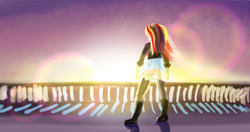 Size: 1000x529 | Tagged: safe, artist:xbi, sunset shimmer, equestria girls, g4, my past is not today, female, lens flare, scene interpretation, solo, sunset