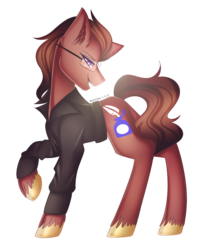 Size: 1514x1829 | Tagged: safe, artist:kurochhi, oc, oc only, oc:brawny buck, pegasus, pony, clothes, glasses, male, raised hoof, simple background, solo, stallion, transparent background