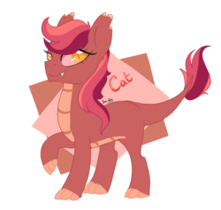 Size: 2605x2468 | Tagged: safe, artist:kittii-kat, oc, oc only, oc:cat, dracony, hybrid, ear fluff, fangs, high res, looking back, offspring, parent:garble, parent:limestone pie, raised hoof, smiling, solo