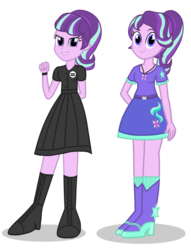 Size: 1842x2408 | Tagged: dead source, safe, artist:drewmwhit, starlight glimmer, equestria girls, g4, boots, breasts, clothes, cute, equestria girls-ified, evil, female, glimmerbetes, good, high heel boots, high heels, jewelry, looking at you, modern, necklace, simple background, skirt, smiling, socks, solo, transparent background