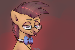 Size: 1080x720 | Tagged: safe, artist:chibadeer, oc, oc only, earth pony, pony, bowtie, bust, glasses, male, portrait, solo, stallion, tongue out