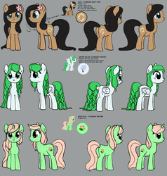 Size: 2300x2414 | Tagged: safe, artist:nimaru, oc, oc only, oc:luau, oc:rose petal, oc:winter willow, earth pony, pegasus, pony, unicorn, female, gray background, high res, mare, reference sheet, simple background, smiling