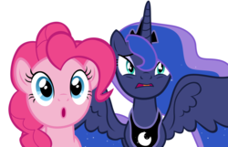 Size: 10900x7000 | Tagged: safe, artist:tardifice, pinkie pie, princess luna, alicorn, earth pony, pony, do princesses dream of magic sheep, g4, :o, absurd resolution, duo, open mouth, simple background, spread wings, transparent background, varying degrees of want, vector