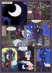 Size: 1362x1929 | Tagged: safe, artist:pencils, limestone pie, princess luna, oc, oc:moonglow twinkle, oc:scribe inksy, alicorn, chicken, earth pony, pony, unicorn, comic:anon's pie adventure, g4, book, bow, butt, choker, clerical robes, close-up, comic, crown, cute, dialogue, dock, eyeshadow, featureless crotch, female, frown, glasses, grin, happy, horseshoes, jewelry, lidded eyes, lunar disciples, makeup, male, mare, meganekko, moonbutt, necklace, open mouth, plot, podium, praise the moon, raised hoof, raised leg, regalia, sitting, smiling, sparkles, speech bubble, stallion, stars, tail bow