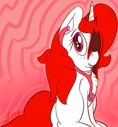 Size: 550x590 | Tagged: safe, artist:xwoofyhoundx, oc, oc only, oc:red velvet, freckles, hair over one eye, solo, stethoscope