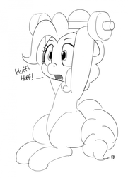 Size: 1280x1770 | Tagged: safe, artist:pabbley, pinkie pie, g4, 30 minute art challenge, cute, diapinkes, female, monochrome, open mouth, panting, solo, weight lifting