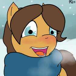 Size: 3000x3000 | Tagged: safe, artist:pony quarantine, oc, oc only, oc:morning glory, earth pony, pony, breath, clothes, high res, looking at you, scarf, smiling, snow, solo