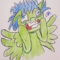 Size: 959x960 | Tagged: safe, artist:rapidsnap, oc, oc only, oc:rapidsnap, pegasus, pony, breakdown, bust, crazy face, faic, insanity, solo, traditional art