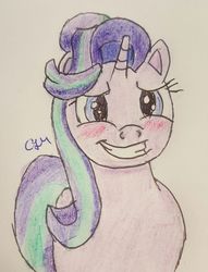 Size: 735x960 | Tagged: safe, artist:rapidsnap, starlight glimmer, pony, unicorn, g4, blushing, female, grin, nervous, nervous smile, smiling, solo, traditional art