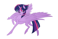 Size: 1024x683 | Tagged: safe, artist:basykail, twilight sparkle, alicorn, pony, g4, alternate hairstyle, concave belly, female, punklight sparkle, raised hoof, simple background, slender, smiling, solo, spread wings, thin, transparent background, twilight sparkle (alicorn)