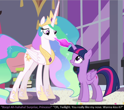 Size: 728x645 | Tagged: safe, edit, edited screencap, screencap, princess celestia, twilight sparkle, alicorn, pony, g4, princess twilight sparkle (episode), boop, boop edit, bronybait, cute, cutelestia, implied twilestia, meta, twilight sparkle (alicorn)