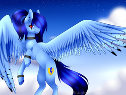 Size: 1024x768 | Tagged: safe, artist:itsizzybel, oc, oc only, oc:flash, pegasus, pony, cloud, female, mare, solo, spread wings
