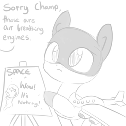 Size: 792x792 | Tagged: safe, artist:tjpones, oc, oc only, original species, plane pony, pony, cute, dialogue, disappointed, frown, lineart, looking up, monochrome, ocbetes, offscreen character, plane, pointing, raised hoof, sad, sadorable, sign, simple background, sketch, space, text, what do you want, white background