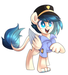 Size: 1516x1680 | Tagged: safe, artist:drawntildawn, oc, oc only, hybrid, sphinx, colored pupils, colored wings, colored wingtips, cute, freckles, hat, open mouth, raised paw, simple background, smiling, solo, sphinx oc, transparent background, watermark
