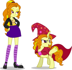 Size: 7662x7500 | Tagged: safe, artist:limedazzle, adagio dazzle, human, pony, unicorn, equestria girls, g4, absurd resolution, accessory swap, alternate hairstyle, alternate universe, cape, clothes, equestria girls ponified, human ponidox, pointing, ponified, self ponidox, show accurate, simple background, skirt, socks, striped socks, the great and powerful, transparent background