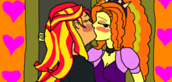 Size: 1240x593 | Tagged: safe, artist:ktd1993, adagio dazzle, sunset shimmer, equestria girls, g4, blushing, duo, female, kiss on the lips, kissing, lesbian, ship:sunsagio, shipping