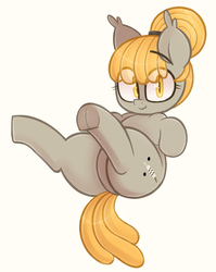 Size: 931x1171 | Tagged: safe, artist:toroitimu, oc, oc only, oc:luca, bat pony, pony, butt, chubby, cute little fangs, fangs, looking at you, plot, plump, simple background, smiling, solo, underhoof, yellow background