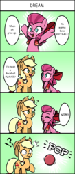 Size: 650x1485 | Tagged: safe, artist:acesrockz, applejack, raspberry scroll, earth pony, pony, buckball season, g4, accent, background pony, bow, buckball, comic, confused, cowboy hat, cute, duo, duo female, exclamation point, female, filly, hair bow, hat, inanimate tf, interrobang, mare, mind screw, question mark, shapeshifting, stetson, surprised, transformation, wat