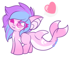 Size: 2246x1689 | Tagged: safe, artist:starlightlore, oc, oc only, oc:seatune serenade, dolphin pony, hybrid, original species, pony, :t, colored pupils, female, filly, head tilt, heart, heart eyes, looking at you, no pupils, one eye closed, pictogram, signature, simple background, smiling, solo, speech bubble, starry eyes, transparent background, wingding eyes, wink