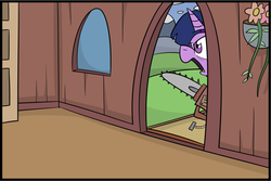 Size: 874x584 | Tagged: safe, artist:jittery-the-dragon, twilight sparkle, alicorn, pony, g4, chainsaw, comic, female, out of context, solo, twilight sparkle (alicorn)