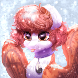 Size: 2000x2000 | Tagged: safe, artist:peachmayflower, oc, oc only, pegasus, pony, female, high res, mare, snow, snowfall, solo, tongue out