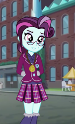Size: 2792x4624 | Tagged: safe, artist:stinken1, derpibooru exclusive, part of a set, principal abacus cinch, equestria girls, g4, abacus cinch through the years, arm behind back, cinchabetes, clothes, crystal prep academy, crystal prep academy uniform, crystal prep shadowbolts, cute, day, female, glasses, high res, medal, pleated skirt, school uniform, skirt, smiling, socks, solo, when she smiles, younger, younger cinch