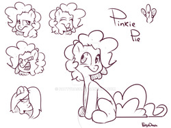 Size: 1024x768 | Tagged: safe, artist:fattydash, pinkie pie, g4, emotions, female, looking away, monochrome, skeptical, sketch, smiling, solo, surprised, teary eyes, tongue out, turned head, watermark