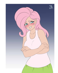 Size: 1280x1600 | Tagged: safe, artist:souladdicted, fluttershy, human, g4, clothes, crossed arms, crying, equestria girls outfit, female, humanized, sad, solo, tank top
