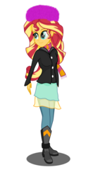 Size: 2864x5410 | Tagged: safe, artist:deannaphantom13, sunset shimmer, equestria girls, g4, boots, clothes, cute, female, hat, high heel boots, high res, pants, scarf, shimmerbetes, simple background, smiling, solo, transparent background