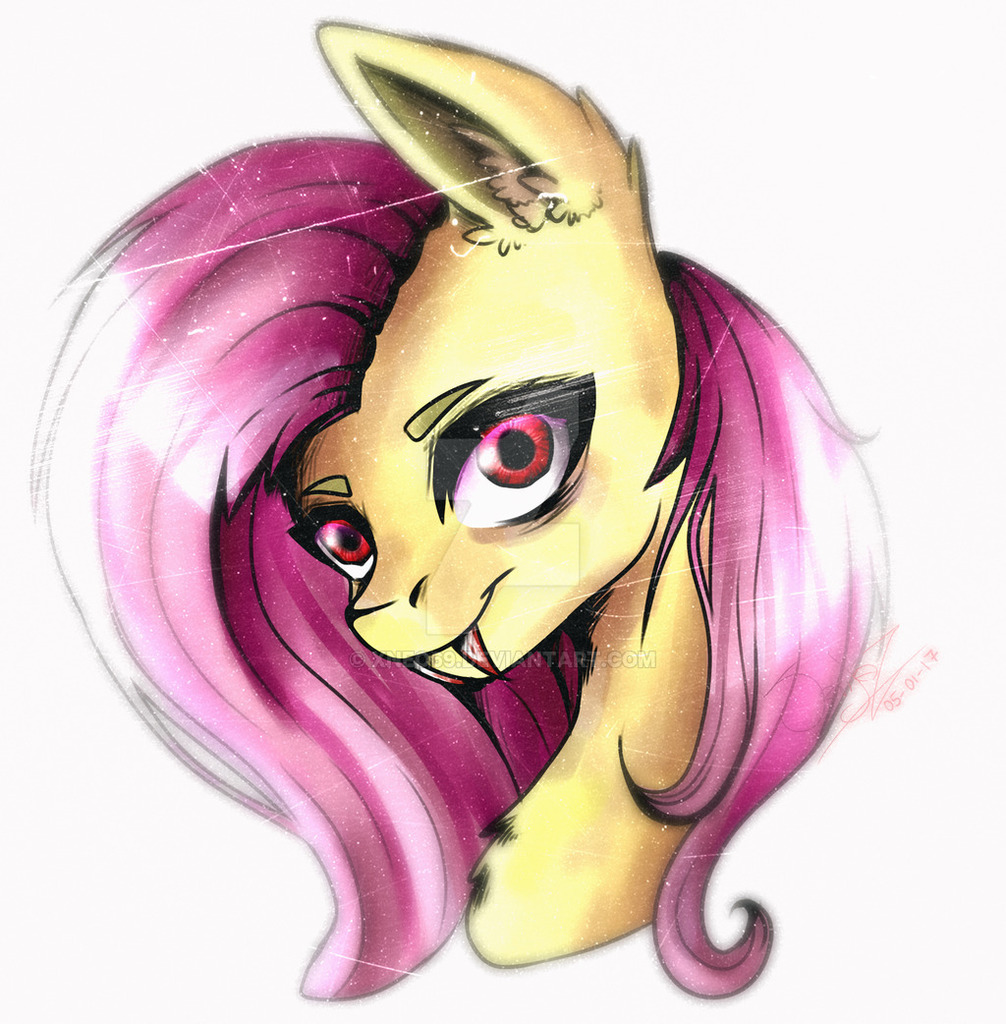 Flutterbat Ear #1332786 - safe, artist:xneo69, fluttershy, bat pony, pony, g4, bust ...