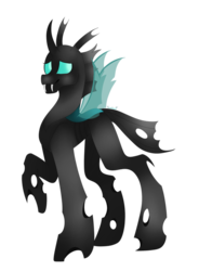 Size: 600x817 | Tagged: safe, artist:forestemni, thorax, changeling, g4, fangs, male, raised hoof, simple background, smiling, solo