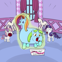 Size: 2000x2000 | Tagged: safe, artist:periodicbrony, rarity, sassy saddles, sweetie belle, whoa nelly, g4, conjoined, fat, fusion, high res, multiple heads, sassy nelly, spell gone wrong, sweetie derelle, two heads, wat, we have become one, window