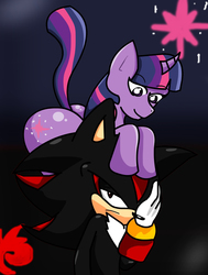 Size: 1364x1804 | Tagged: safe, artist:soul-yagami64, twilight sparkle, g4, butt, crossover, duo, facepalm, male, plot, sega, shadow the hedgehog, sonic the hedgehog, sonic the hedgehog (series), twibutt, unamused